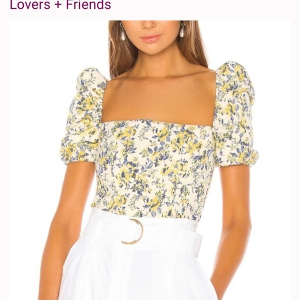 Lovers + Friends Wesley Floral Puff Sleeve Top - Yellow and Blue